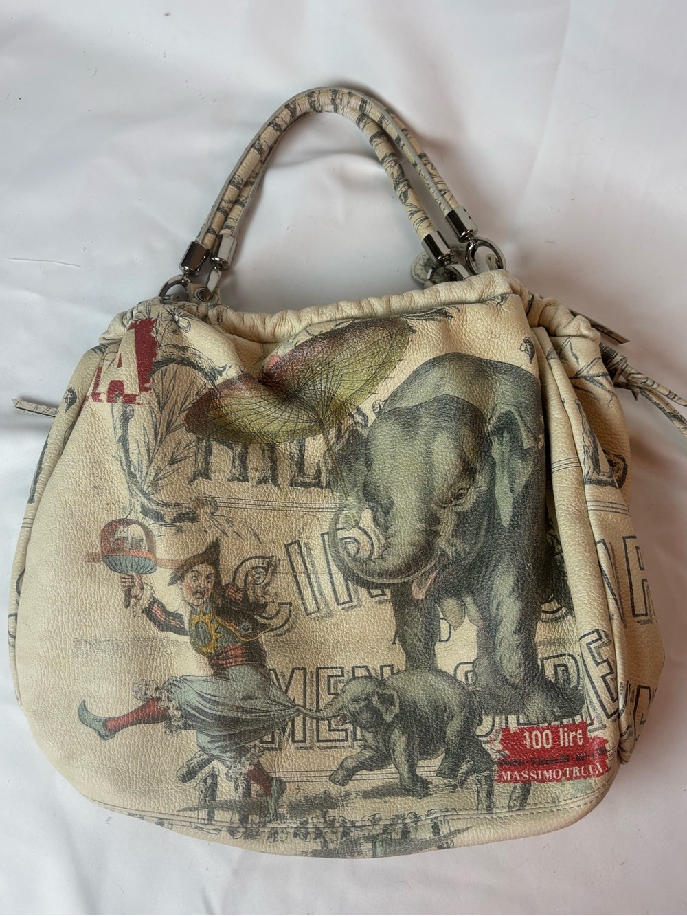 Massimo Trulli Circus Elephant Graphic Print Leather Shoulder Bag Limited Edit - Picture 2 of 11
